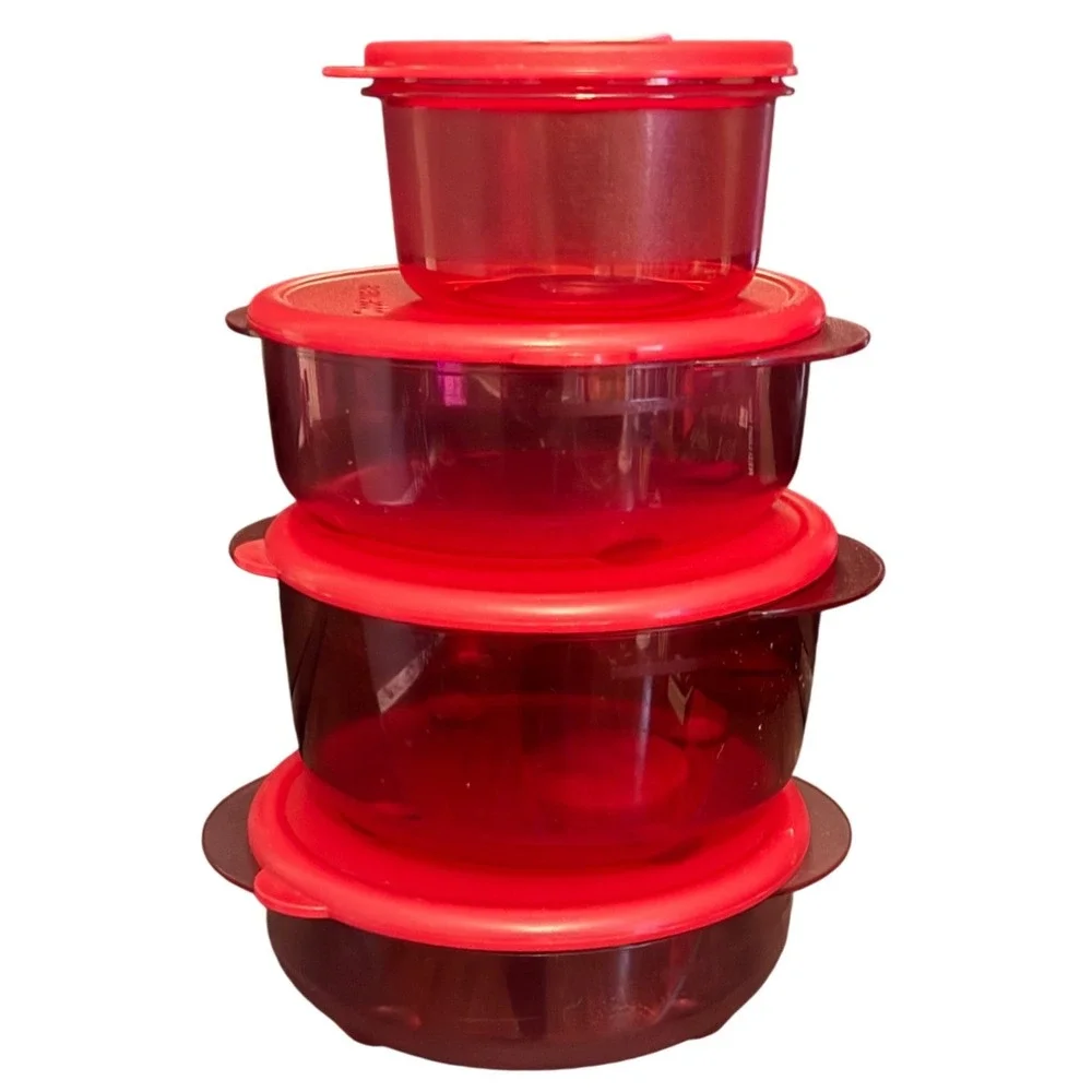 8 Piece Tupperware Vent N Serve Containers Set of 4 Red Pink White Made in USA